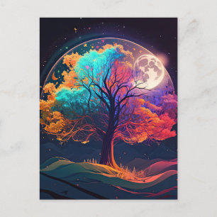 Colorful Tree of Life Moon Galaxy Fantasy Briefkaart