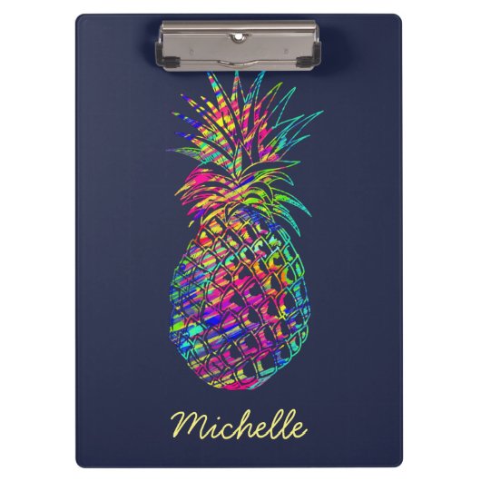 Colorful Trendy Tropical Pineapple Personalized Klembord (Voorkant)