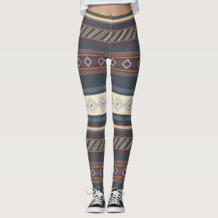 Colorful Tribal Aztec Art Blue Paars Dark Cute Leggings