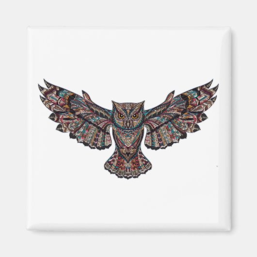 Colorful Tribal Flying Owl Magneet (Voorkant)