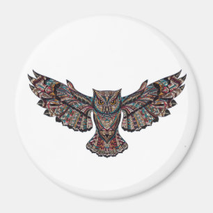 Colorful Tribal Flying Owl Magneet