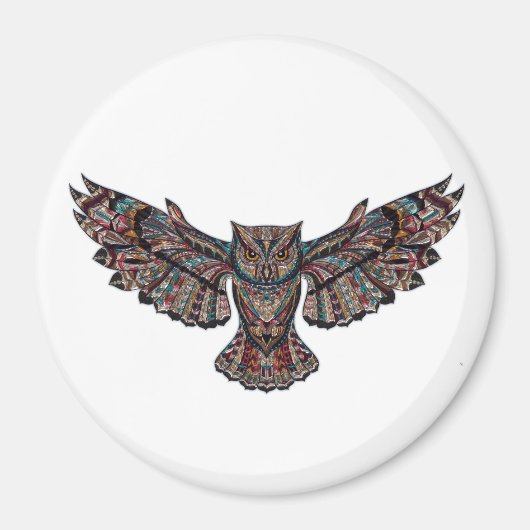 Colorful Tribal Flying Owl Magneet (Voorkant)