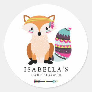 Colorful Tribal Fox Baby shower Ronde Sticker