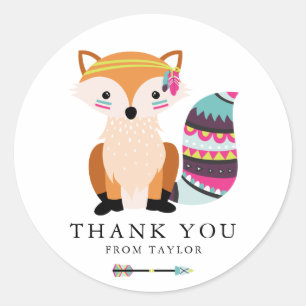 Colorful Tribal Fox Kids Birthday Hartelijk dank Ronde Sticker