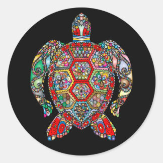 Colorful Tribal Zee Turtle Ronde Sticker