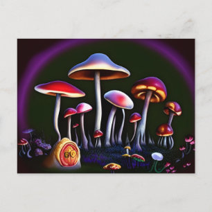 Colorful Trippy Mushrooms en een piepklein sprookj Briefkaart