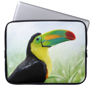 Colorful Tropical Bird Black Yellow Green Toucan Laptop Sleeve