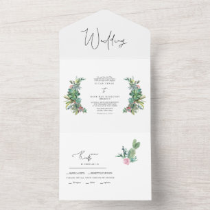 Colorful Tropical Cactus all in one Wedding Uitnodiging