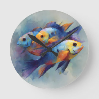 Colorful Tropical Fish Triptych Canvas Wall Art Ronde Klok