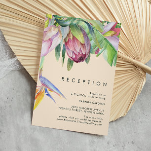 Colorful Tropical Floral Peach Wedding Reception Informatiekaartje