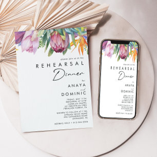 Colorful Tropical Floral Rehearsal Dinner Kaart