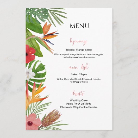 Colorful Tropical Floral Wedding Menu (Voorkant)