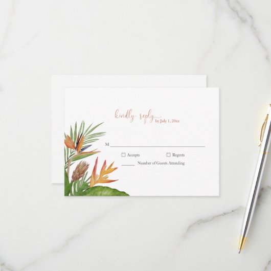 Colorful Tropical Floral Wedding RSVP (Devant/Arrière en situation)