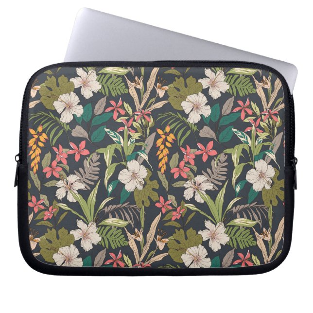 Colorful Tropical Flower Pattern Laptop Sleeve (Voorkant)