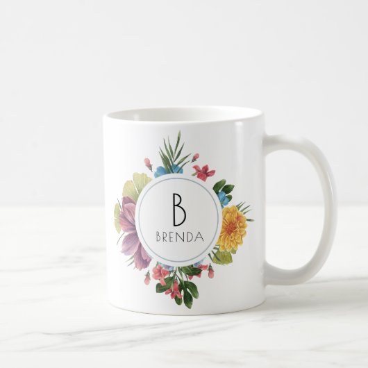 Colorful Tropical Flowers Bouquet Monogram Koffiemok (Rechts)