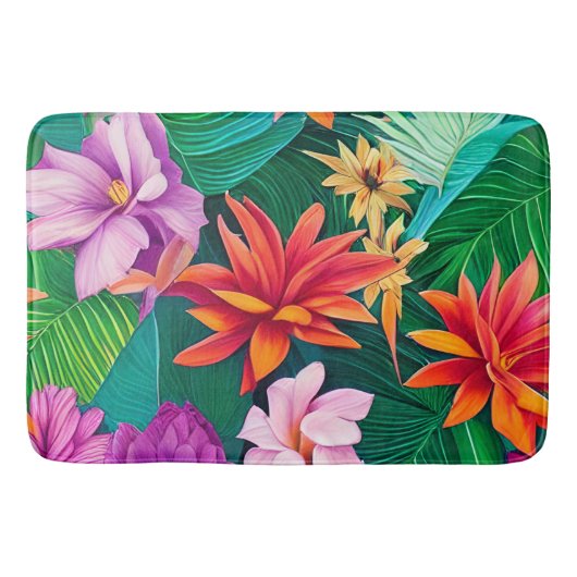Colorful Tropical Flowers Patroon Badmat (Voorkant)