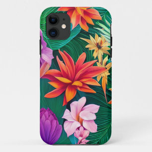 Colorful Tropical Flowers Patroon iPhone 11 Hoesje