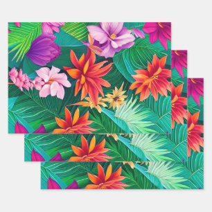 Colorful Tropical Flowers Patroon Inpakpapier Vel