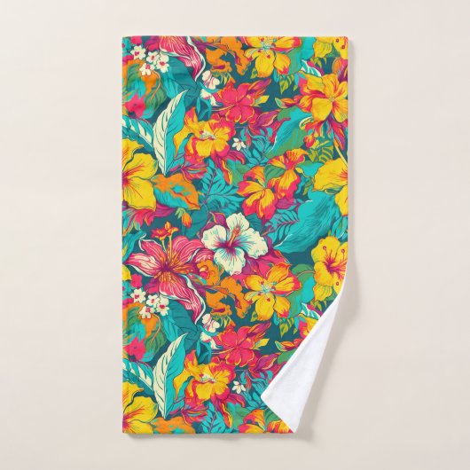 Colorful Tropical Flowers Pattern (Serviette à main)