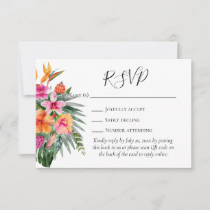 Colorful Tropical Flowers QR Code Weddenschap RSVP