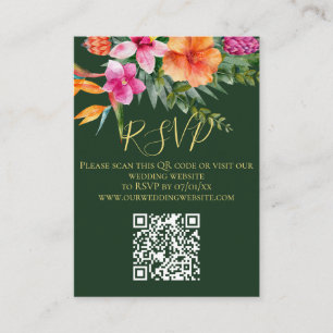 Colorful Tropical Flowers QR Code Weddenschap RSVP Informatiekaartje