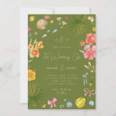 Colorful Tropical Island Whimsical Beach Wedding Kaart (Voorkant)