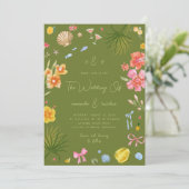 Colorful Tropical Island Whimsical Beach Wedding Kaart (Staand voorkant)