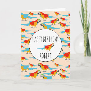 Colorful Tropical Macaw Pattern Birthday Kaart
