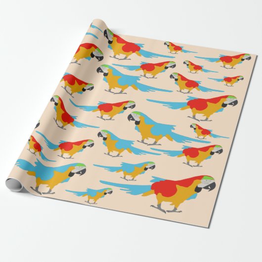 Colorful Tropical Macaw Pattern Cadeaupapier (Uitgerold)