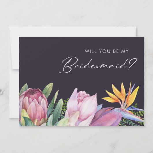 Colorful Tropical Paars Bridesmaid Voorstel Kaart (Voorkant)