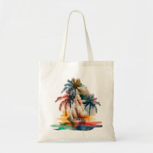 Colorful Tropical Palm Sailboat Canvas tas