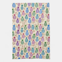Colorful Tropical Pineapples Kitchen Towel