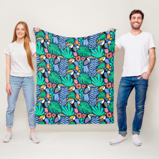 Colorful Tropical Toucan Bird Flowers Planten Fleece Deken