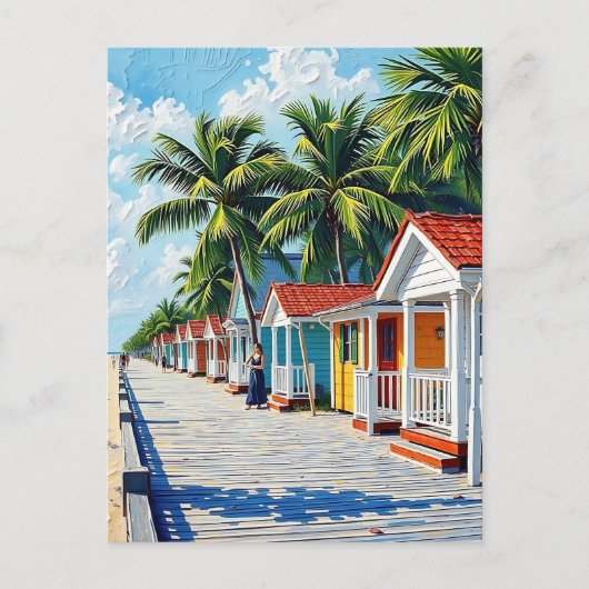 Colorful Tropical Vibrant Beach Huts  Briefkaart (Voorkant)