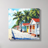 Colorful Tropical Vibrant Beach Huts Canvas Afdruk (Voorkant)