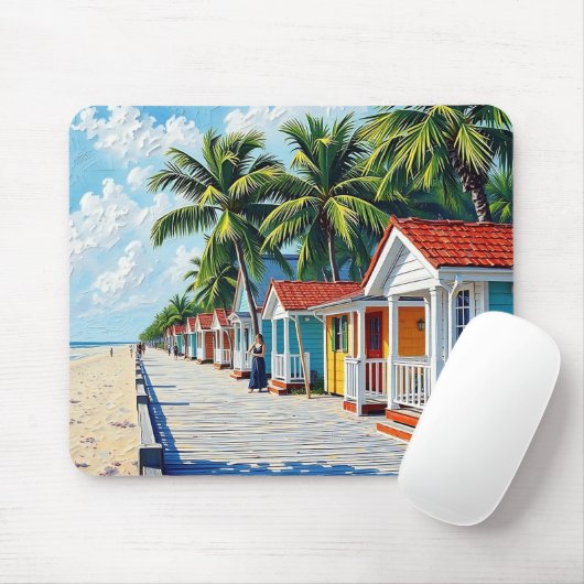 Colorful Tropical Vibrant Beach Huts Muismat (Met muis)