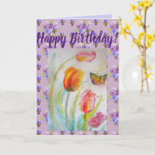 Colorful Tulip and Butterfly Waterverf art Kaart (Gele Bloem)