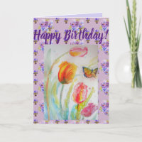 Colorful Tulip and Butterfly Waterverf art Kaart