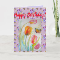 Colorful Tulip and Butterfly Waterverf art Kaart