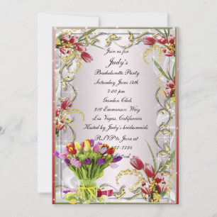 Colorful Tulip Floral Bachelorette Party Invite Kaart