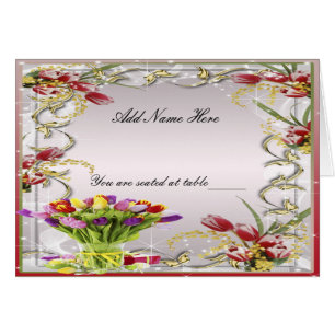 Colorful Tulip Floral Folded Table Place Card