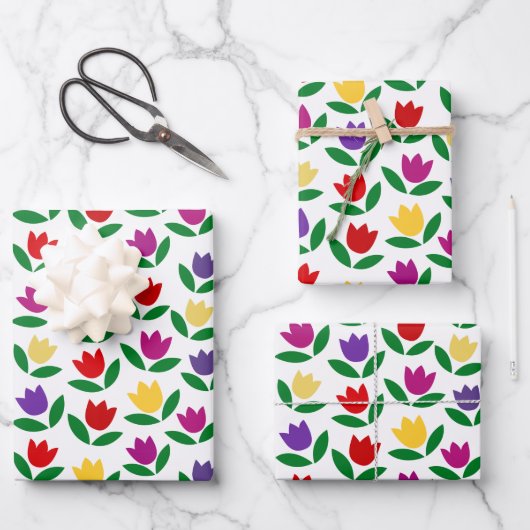 Colorful  Tulip Flower Pattern Inpakpapier Vel (Voorkant)