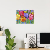 Colorful Tulips Garden Flowers Poster (Thuiskantoor)