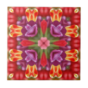 Colorful Tulips Kaleidoscope Tile Tegeltje