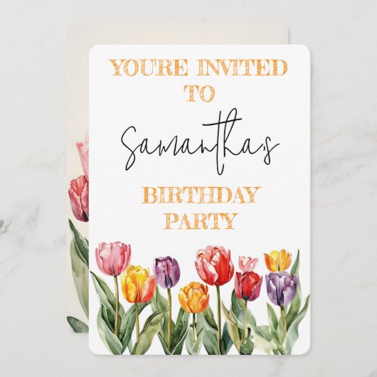 Colorful Tulips Spring Flowers Theme Invitation (Devant / Derrière)