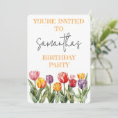 Colorful Tulips Spring Flowers Theme Invitation (Debout devant)
