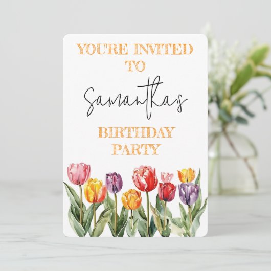 Colorful Tulips Spring Flowers Theme Invitation (Debout devant)