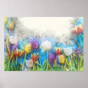 Colorful Tulips waterverf art. Poster