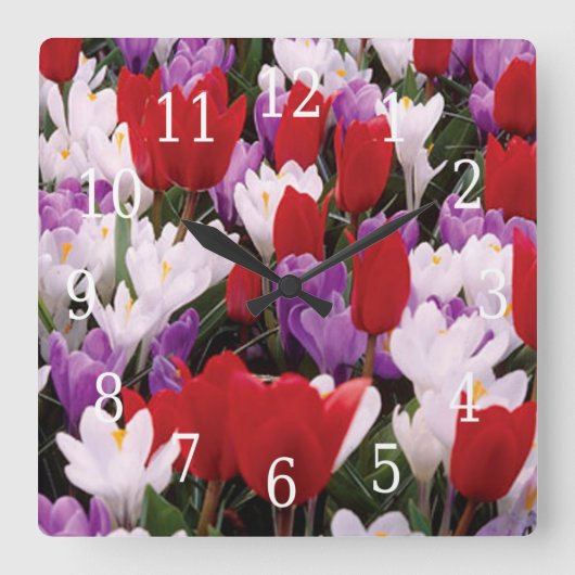 Colorful Tulp Flowers Clock Vierkante Klok (Voorkant)