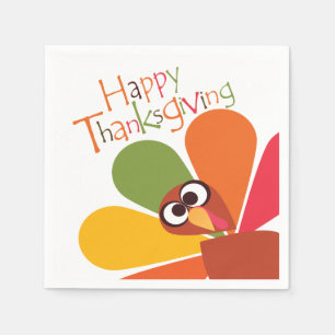 Colorful Turkey Happy Thanksgiving Paper Napkins Servetten